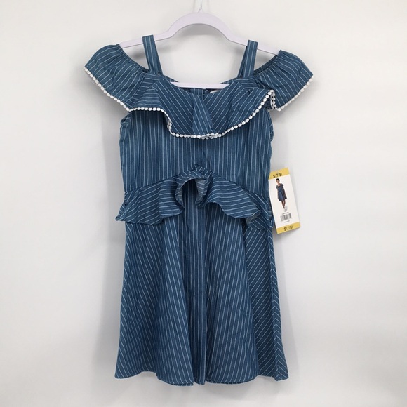 BCBGirls Striped Blue Ruffled Cold Shoulder Sundress S 7/8 - Picture 1 of 7